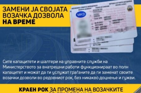 Краен рок за промена на возачките дозволи со старото уставно име е 31 декември 2024