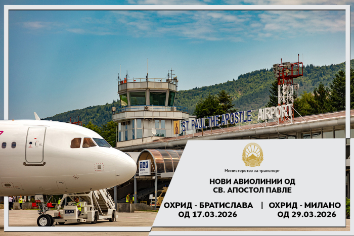 Од денеска директна авиолинија Охрид-Братислава, а од 29 март нова авиолинија од Охрид до Милано